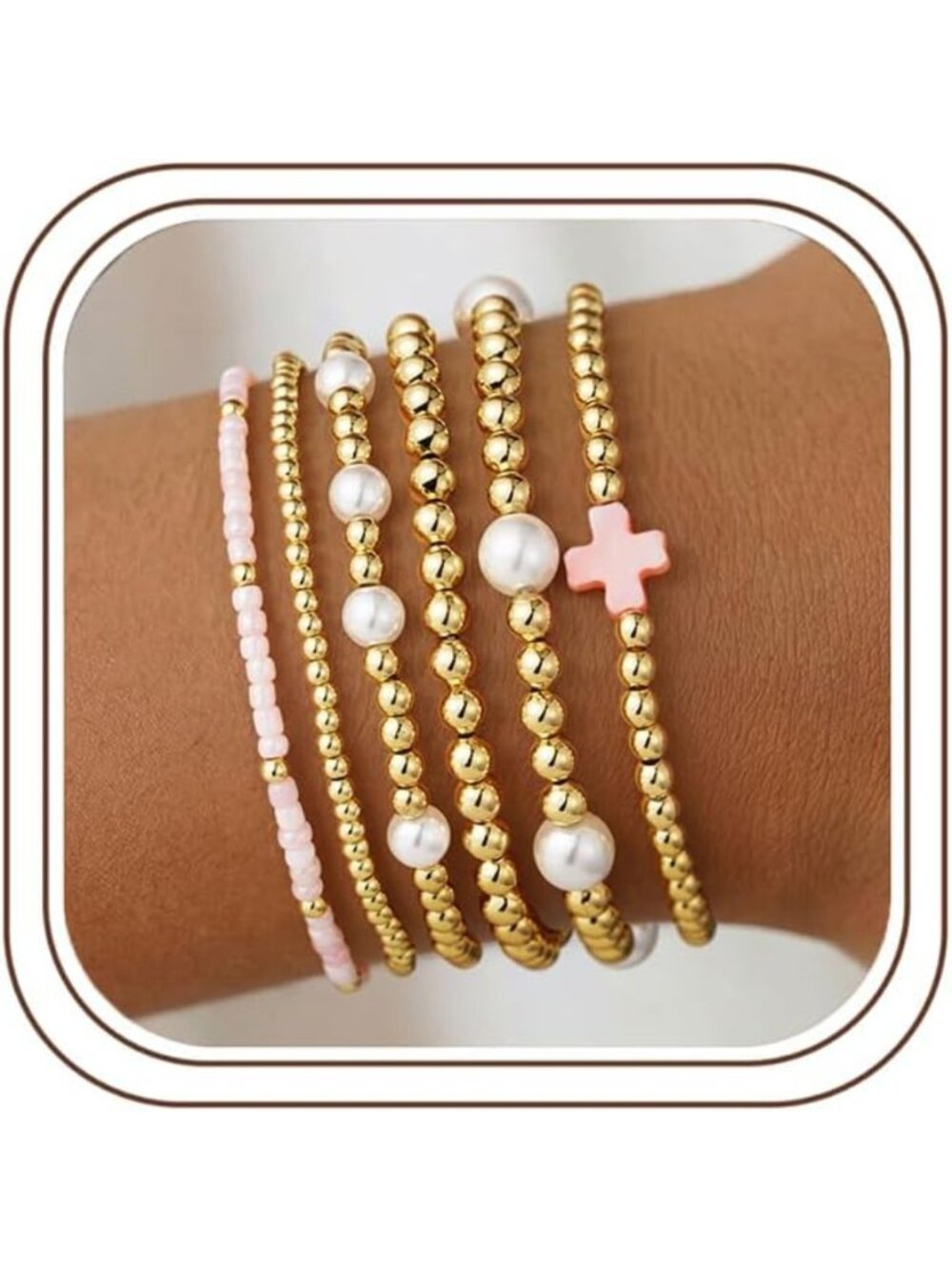 14K Gold Plated Beaded Bracelet Stack for Women & Girls - Trendy Jewelry Set